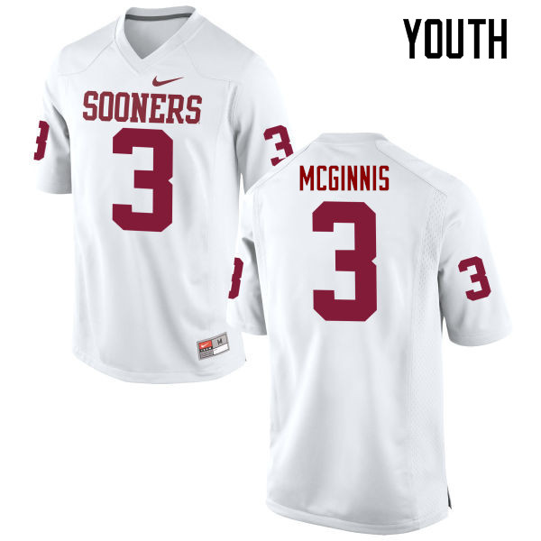 Youth Oklahoma Sooners #3 Connor McGinnis College Football Jerseys Game-White - Click Image to Close